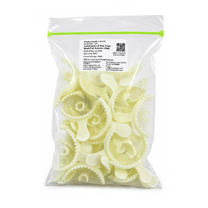 Set of LD Bite Registration and Impression Trays from Dental Disposables, small half-posterior size, 50-pack for dental impressions.
