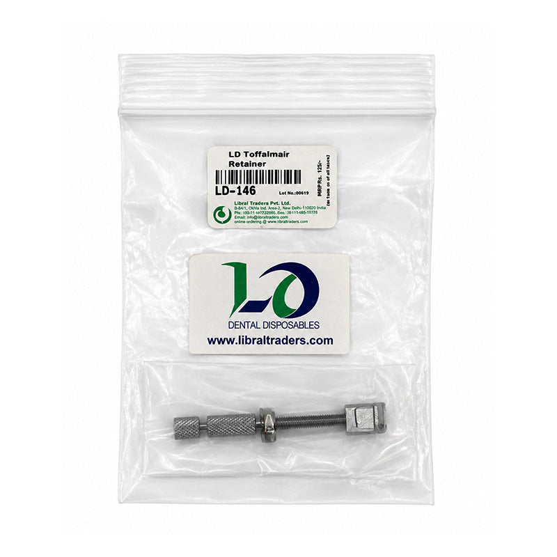 LD Dental Disposables Tofflemire Retainer with Matrix Bands for dental restorations, shown with the retainer and bands in a package.