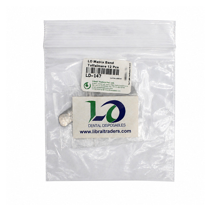 LD Tofflemire Retainer with Matrix Bands for dental procedures, shown with matrix bands and retainer in packaging.