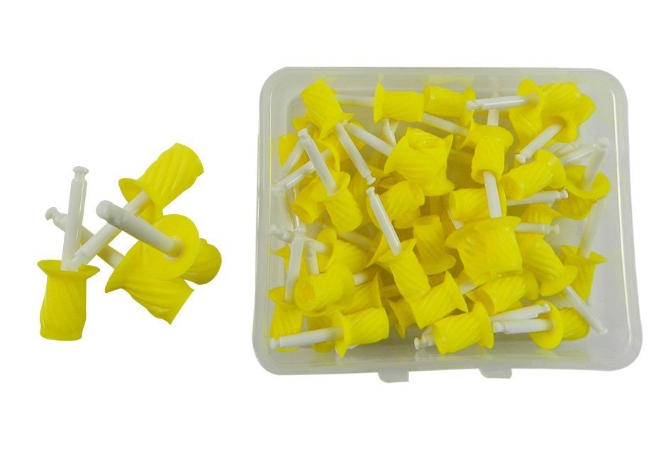 LD Prophy Cups Ribbed for dental cleaning, made by LD Dental Disposables, shown in a close-up image of the finishing accessories.