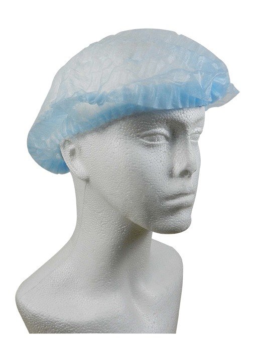 Blue LD Bouffant Caps for protection, disposable head covers from LD Dental Disposables, shown in a pack of 100.
