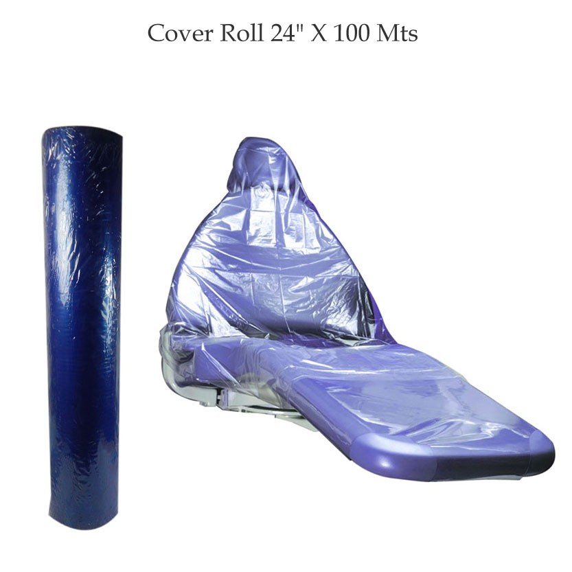 Blue LD Dental Disposables chair cover roll, 24-inch by 100 meters, for protective coverage during dental procedures.