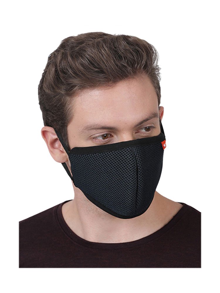 Black LD Facemask for adults, 3-layer protection mask from LD Dental Disposables, shown in a single-pack image.