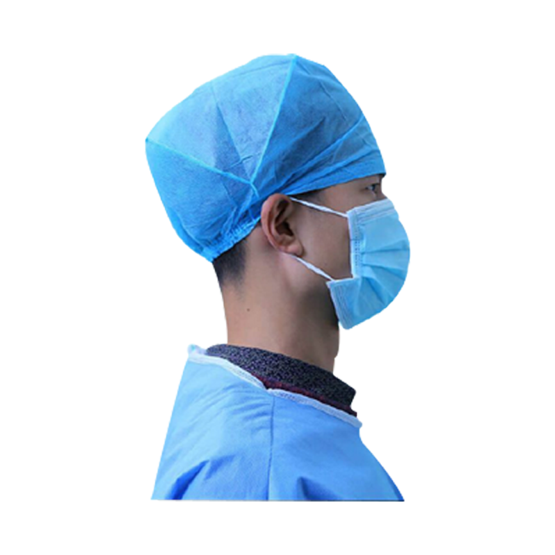 Blue LD Surgeon Head Cap for medical protection, shown in a pack of 100 disposable caps from LD Dental Disposables.