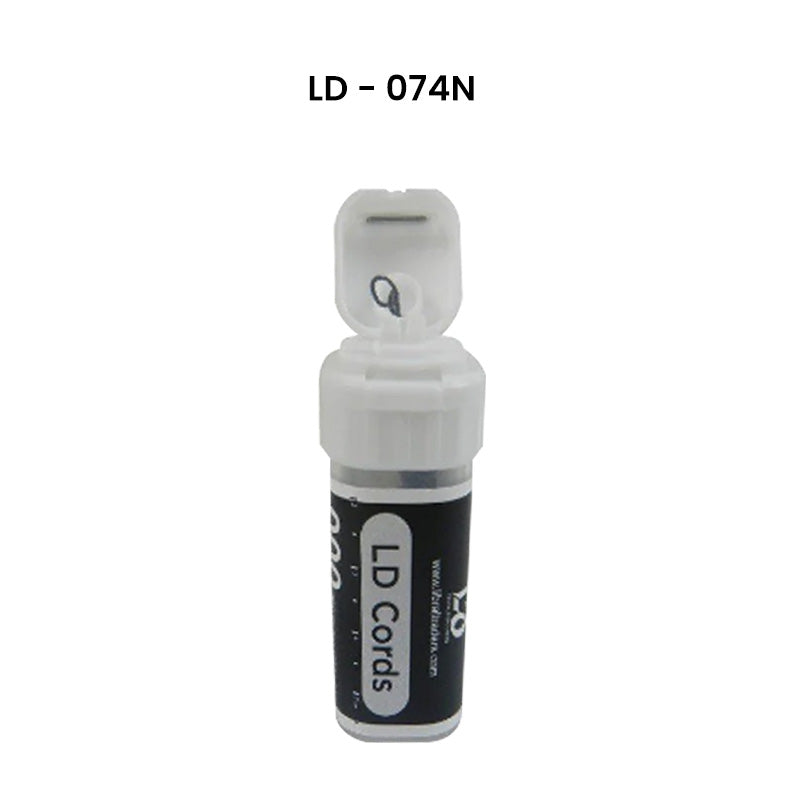 LD knitted gingival non-medicated 100-inch plain retraction cords for dental procedures, shown in black.