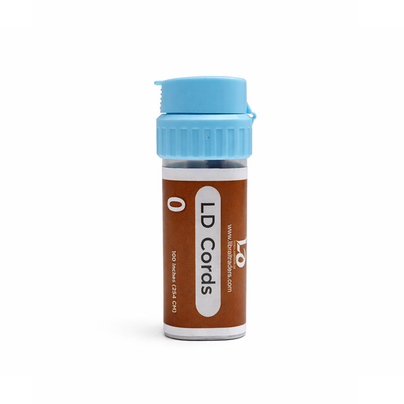 Black LD knitted retraction cords with aluminium sulfate, 100 inches long, used for dental tissue retraction.