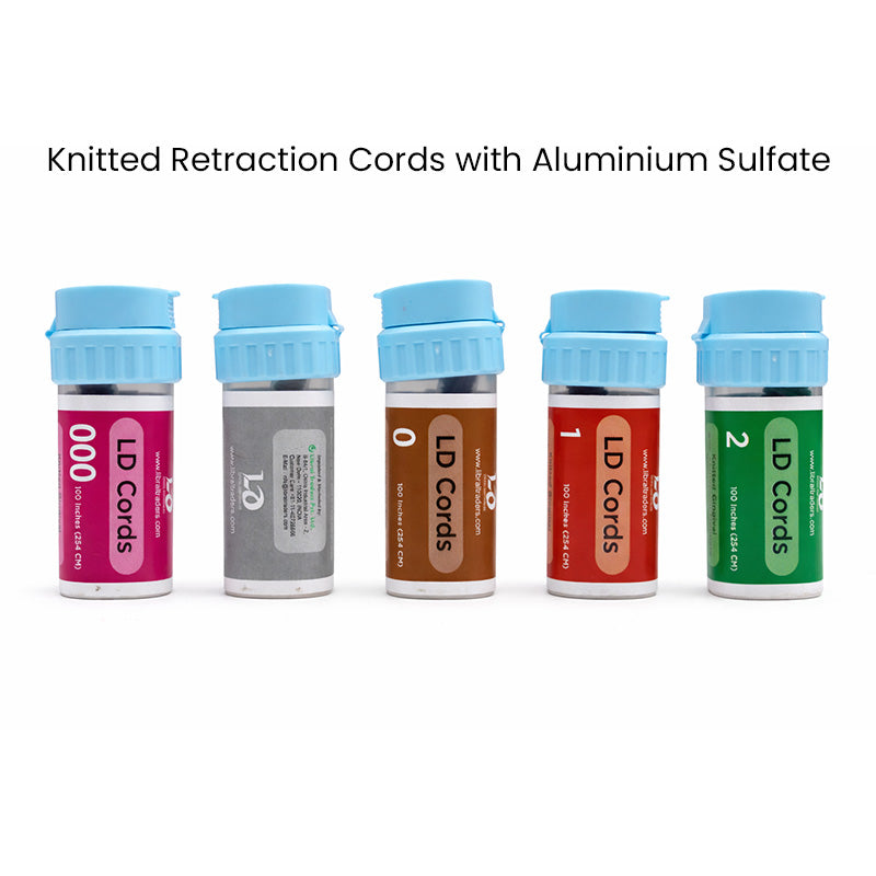 LD Dental Disposables knitted retraction cords with aluminium sulfate, black, 100 inches, used for dental tissue retraction.