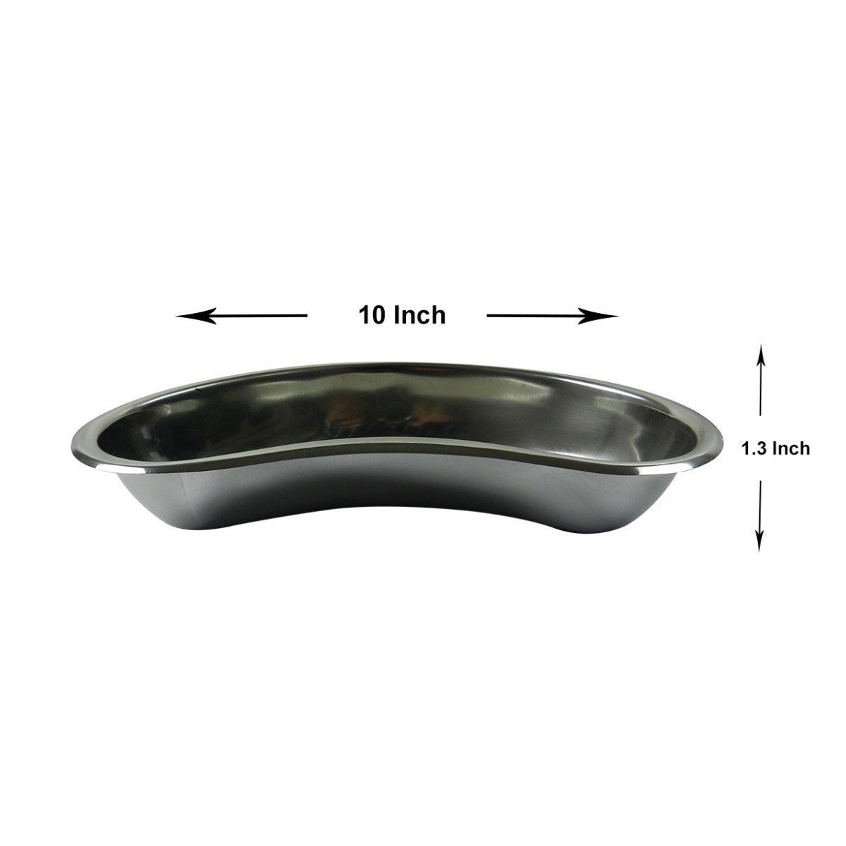 Stainless steel LD Dental Disposables kidney tray, 10-inch setup tray with smooth edges and reflective surface for dental procedures.