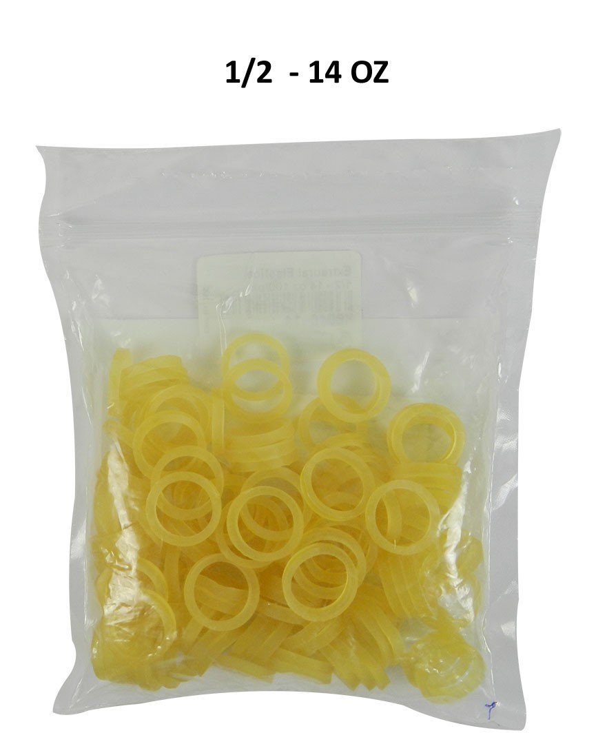 Leone Extraoral Elastics size 1/4-8 oz, dental orthodontic elastics, shown in clear packaging with branding and size details.