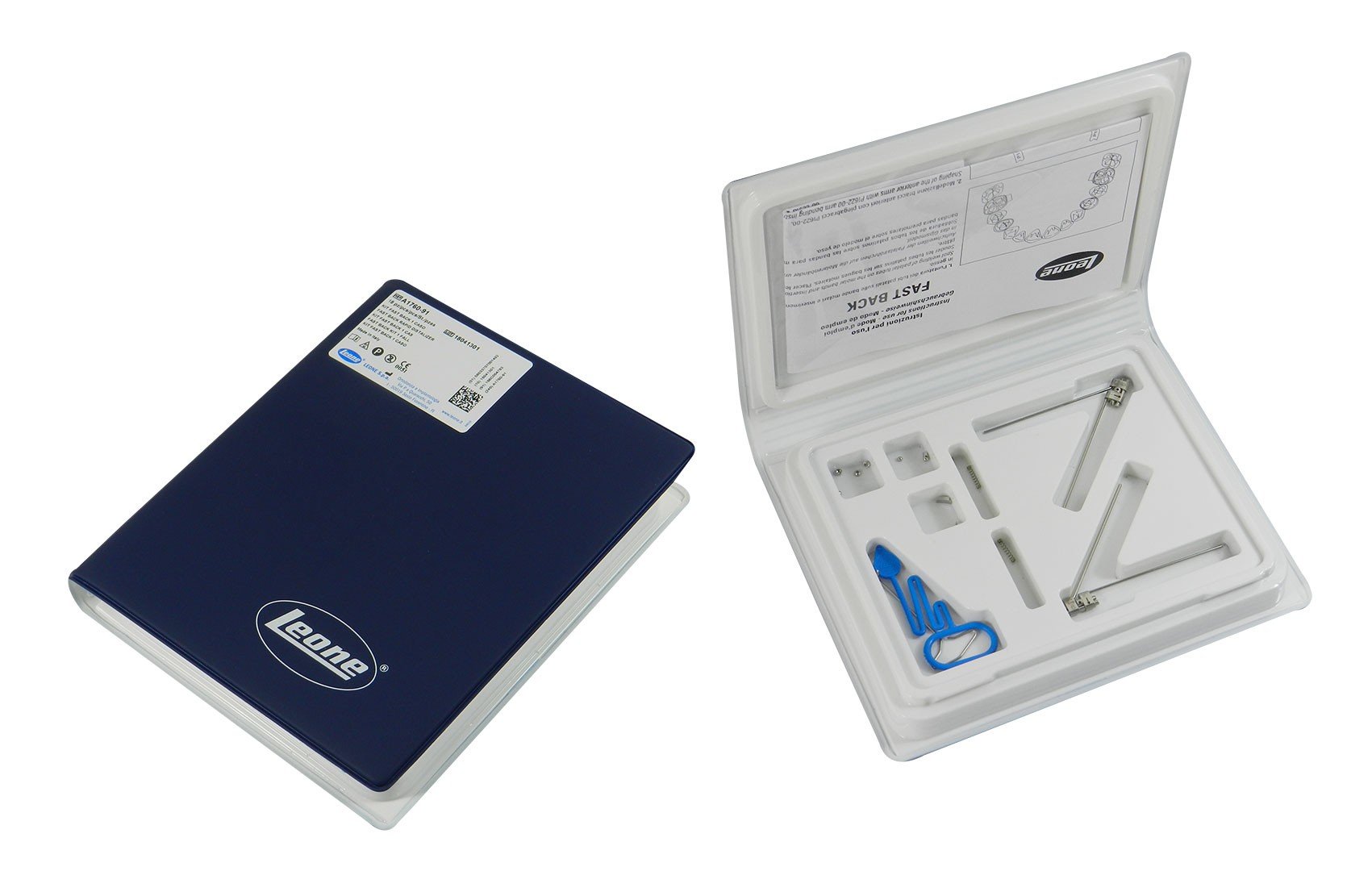 Leone Rapid Molar Distalizer Fast Back Device Kit for orthodontic expansion, featuring clear appliances and metal components.