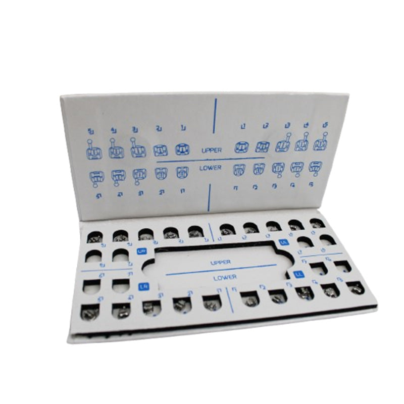 Leone F1000 Plus passive self-ligating brackets kit for Damon 022 system, shown with brackets and accessories for orthodontic treatment.