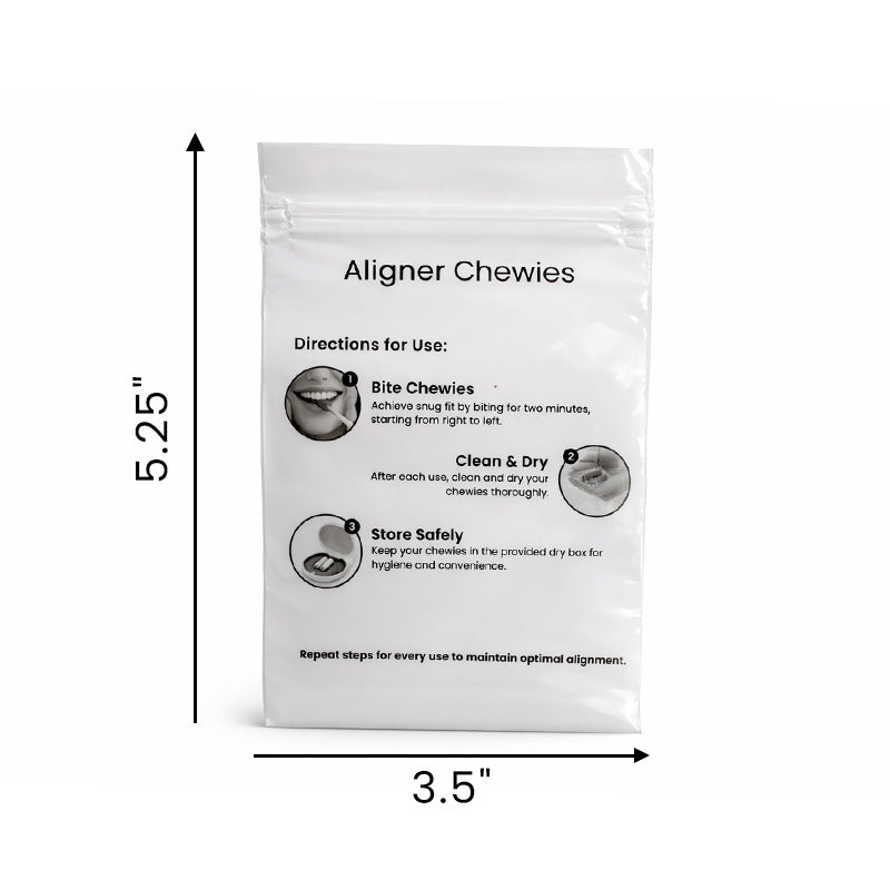 Libral empty zip bags for aligner chewies, size 3.5 x 5.25 inches, 100-pack, used for storing orthodontic accessories.