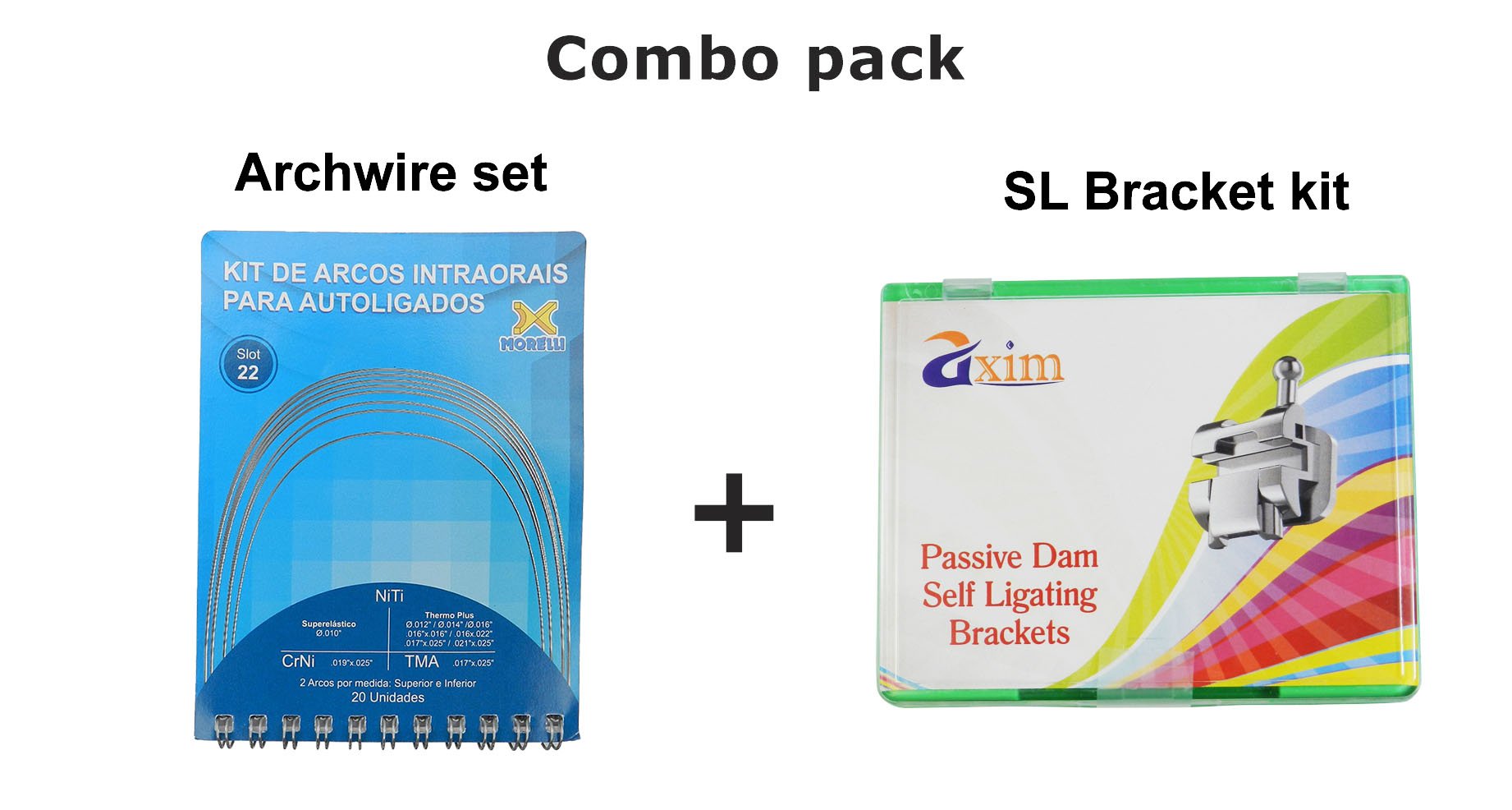 Libral Morelli Niti archwire set with 20 pieces and passive dam self-ligating brackets in a combo orthodontic kit.