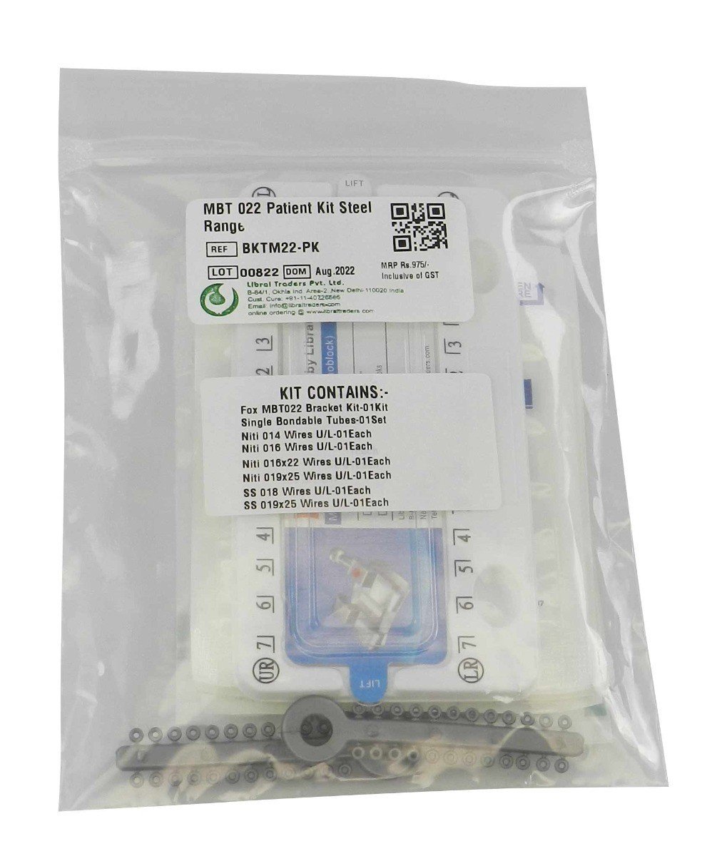Libral Patient Kit for MBT 022 Bracket Kit with dental brackets, wires, and tubes for orthodontic treatment.