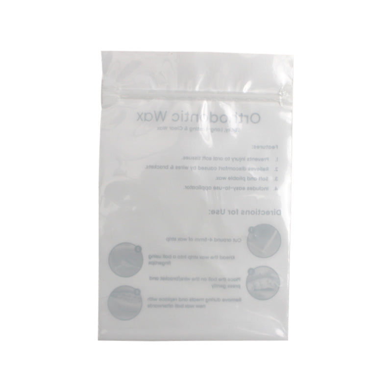 Libral brand empty zip bags for relief wax, size 3.5" x 5.2", packed in a set of 100 for patient relief wax storage.