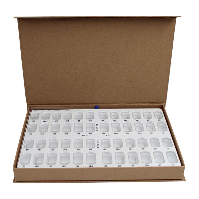 Empty band box with inner tray for preformed molar bands by Libral, showing the packaging and compartments for storage.