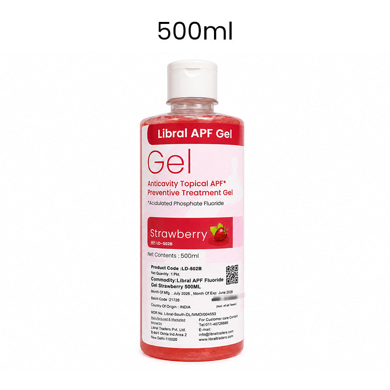Libral APF Fluoride Gel 1.23% for caries prevention, orange-colored preventive dentistry gel in a 100ml tube.