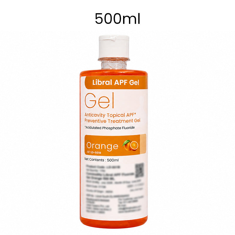 Libral APF Fluoride Gel 1.23% for caries prevention in a 100ml tube, designed for preventive dentistry.
