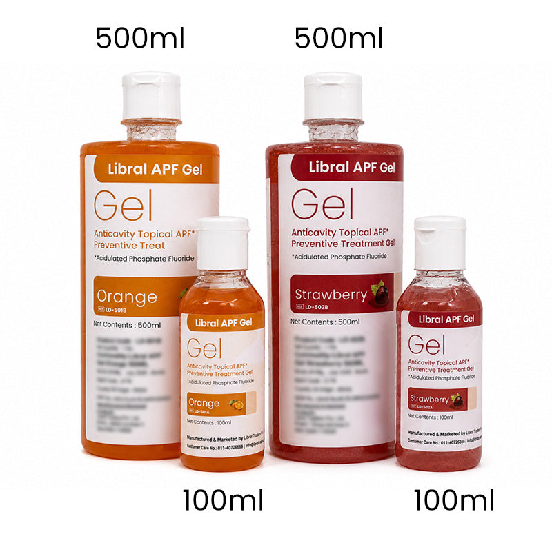 Libral APF Fluoride Gel 1.23% for caries prevention, orange 100ml tube, preventive dentistry product from Libral.