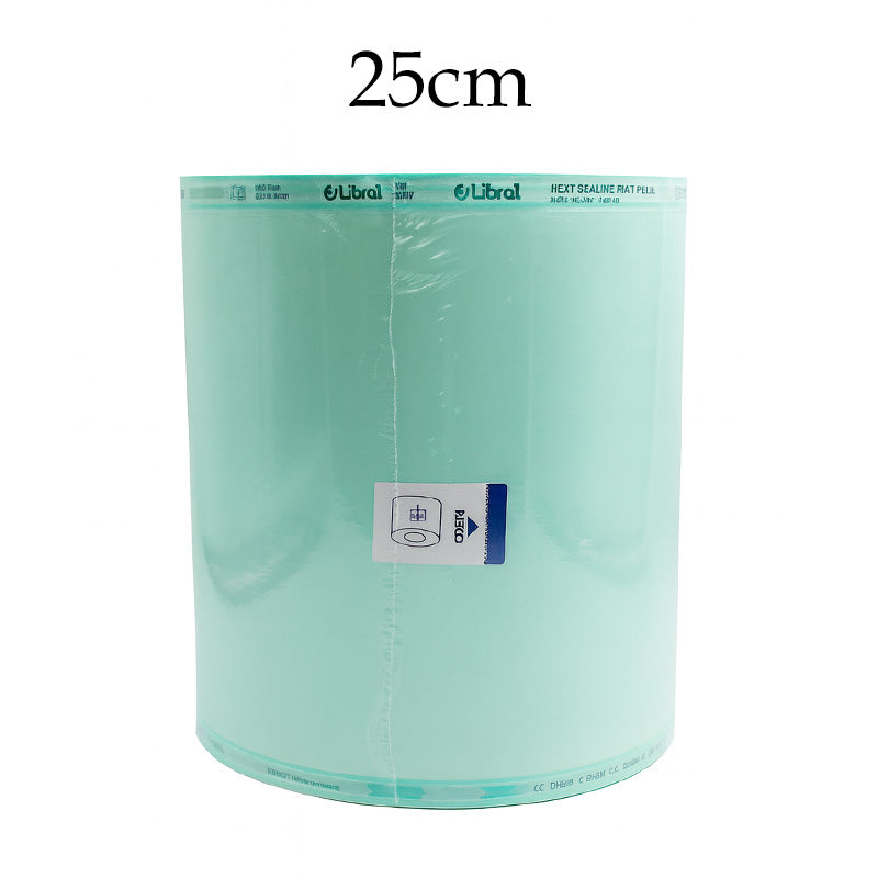 Libral ® sterilization rolls 200 meters, 5.5 cm wide, used for medical sterilization packaging, shown rolled and ready for use.