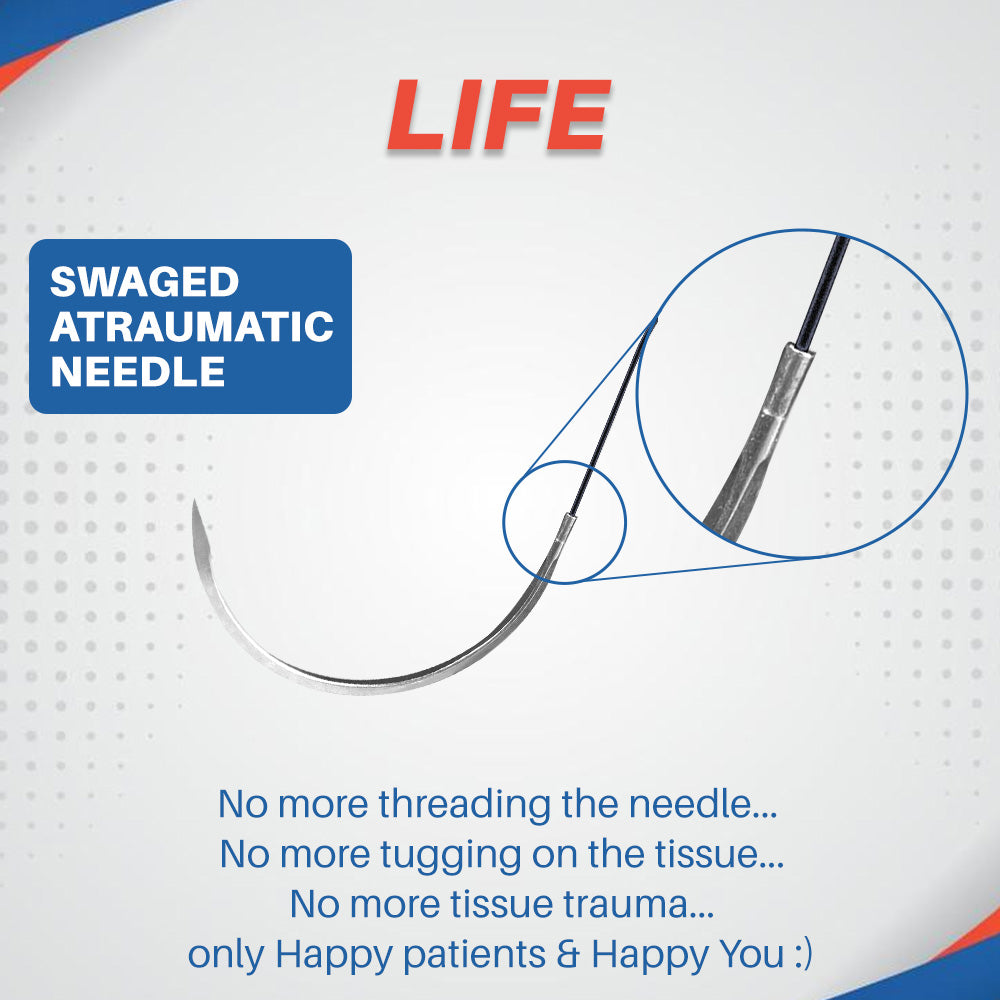 LIFELINE Life Monofilament Polyamide Sterile Needled Suture N3328 with needle for surgical stitching, sterile medical sutures and needles