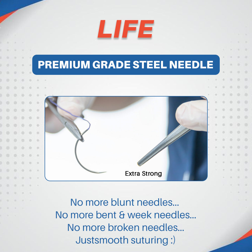 LIFELINE Life Monofilament Polyamide Sterile Needled Suture N3328, medical sutures with needle for surgical use, sterile packaging visible