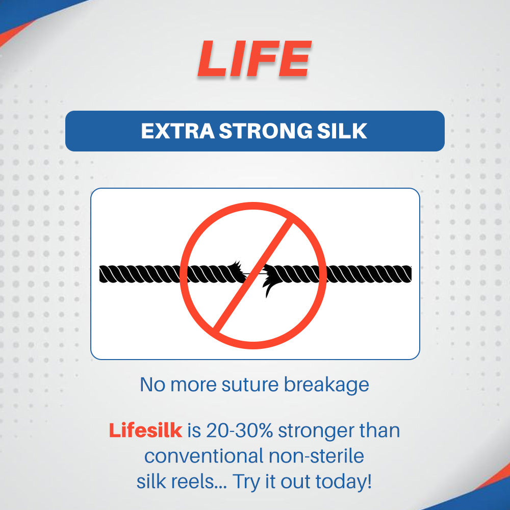 LIFELINE Life Monofilament Polyamide Sterile Needled Suture N3328 with needle for surgical stitching, shown in a medical setting.