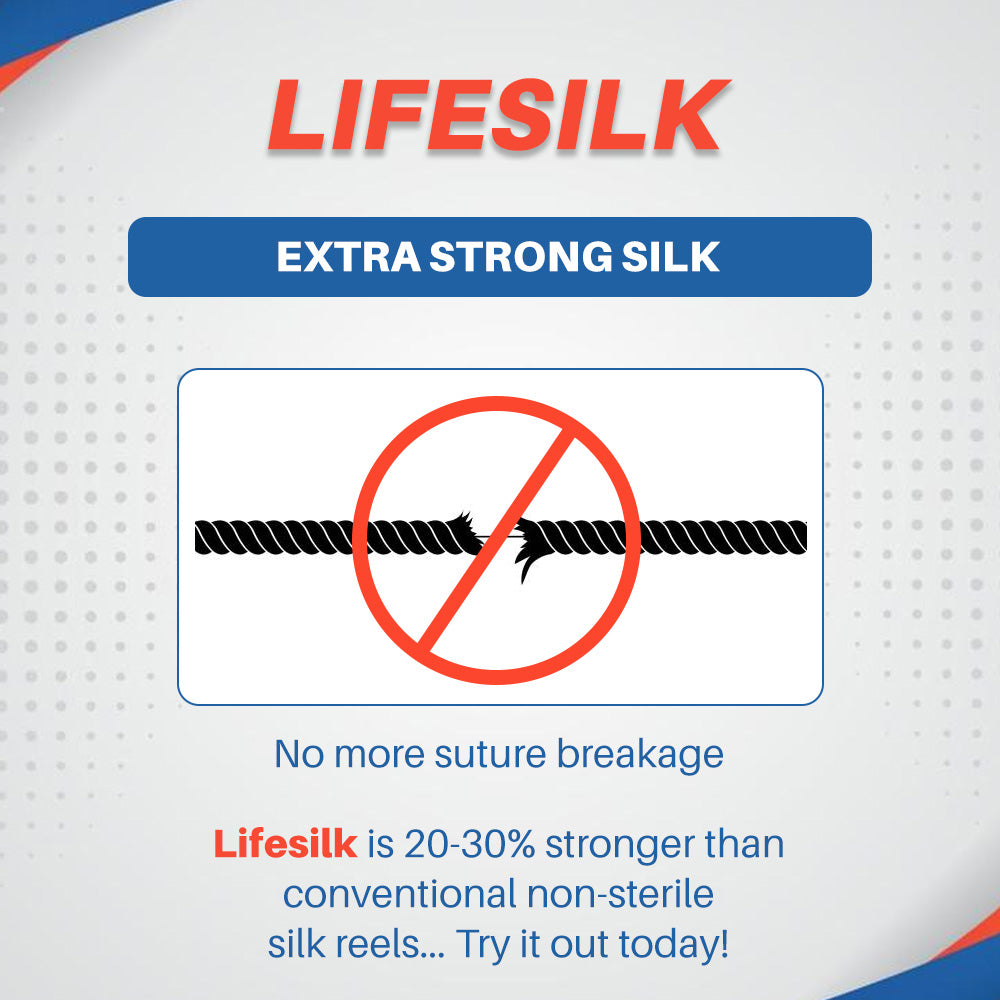 LIFELINE LifeSilk sterile needled suture with 1/2 circle round-bodied needle for surgical stitching procedures.