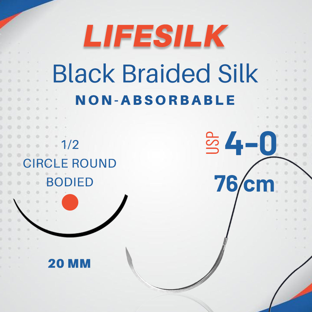 LifeSilk sterile needle suture with 1/2 circle round bodied needle, LIFELINE brand, suitable for precise surgical stitching.