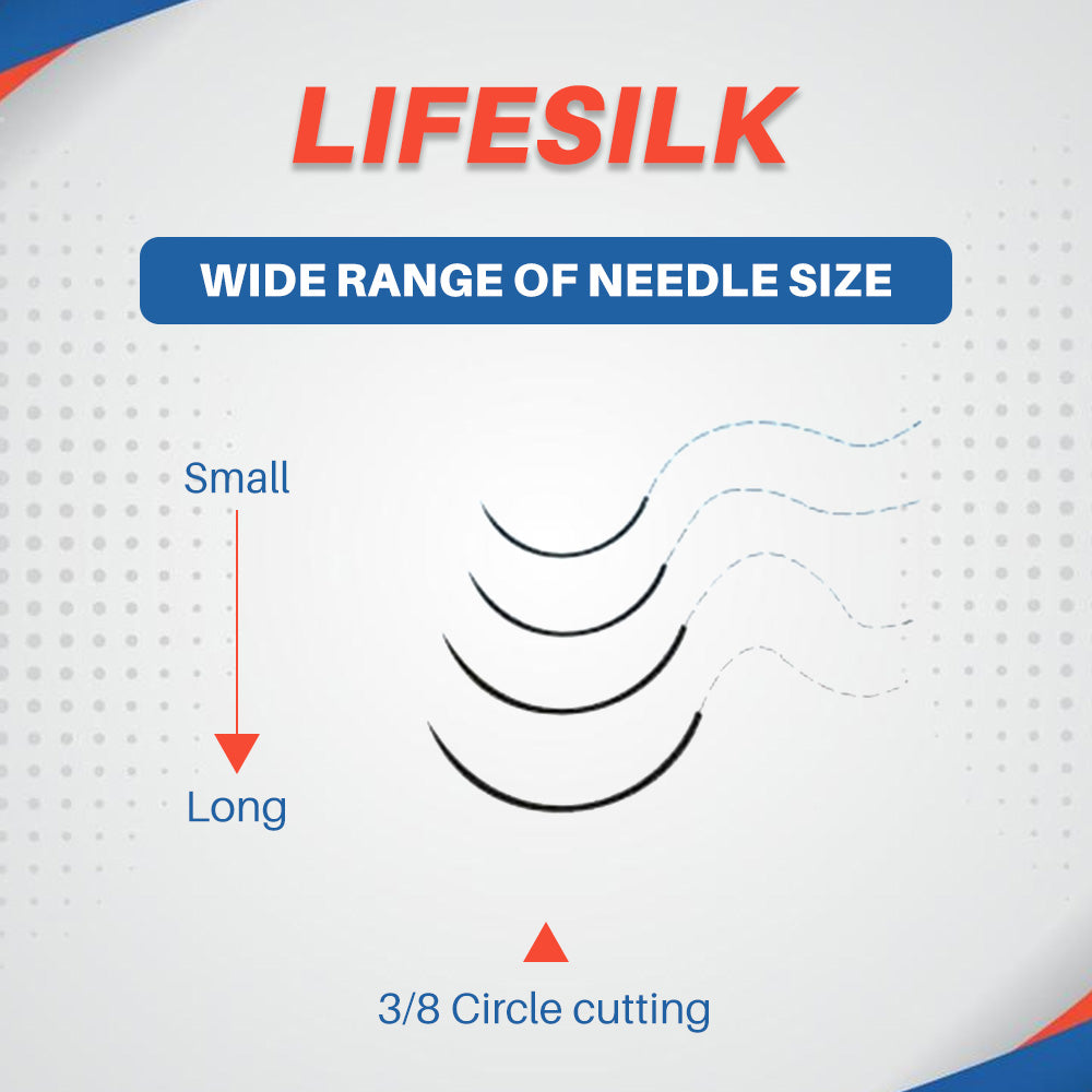 LIFELINE LifeSilk sterile needled suture with 3/8 circle cutting needle for surgical stitching, shown on a white background.