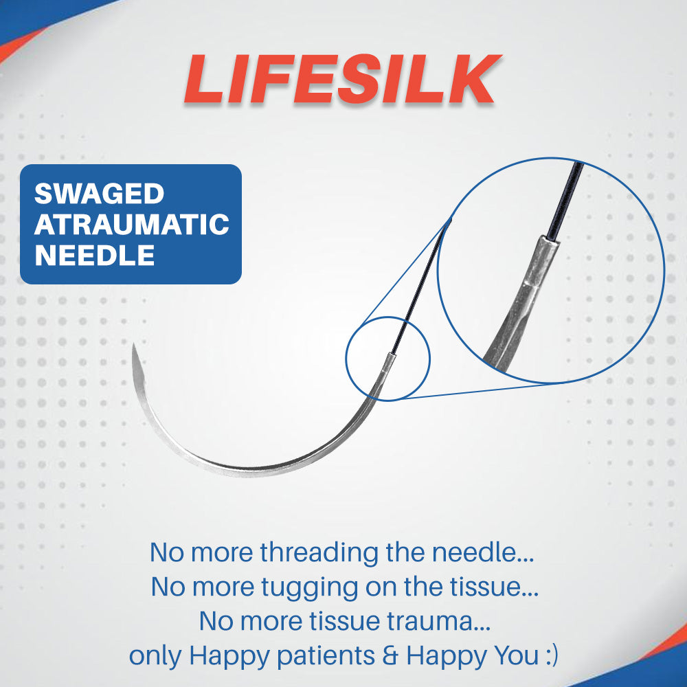 LIFELINE LifeSilk sterile needle suture with 3/8 circle cutting tip, designed for precise surgical stitching.
