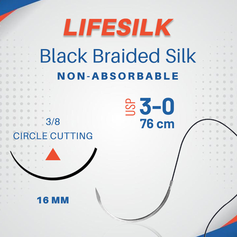 LIFELINE LifeSilk sterile needle suture 3/8 circle cutting with needle for medical suturing procedures.