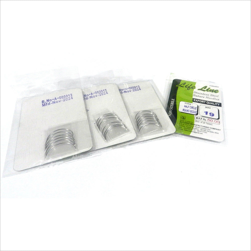 LIFELINE SS Suture Needles Half Circle Round Bodied, size 19, 6-pack, for medical suturing procedures