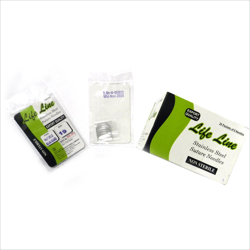 LIFELINE SS suture needles, half-circle round-bodied, size 19, 6-pack, for precise surgical stitching in medical procedures.