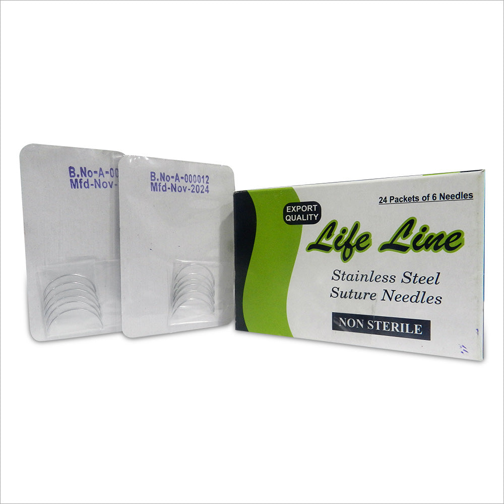LIFELINE SS Suture Needles, size No. 19, half-circle round-bodied, sterile surgical sutures and needles for medical use.