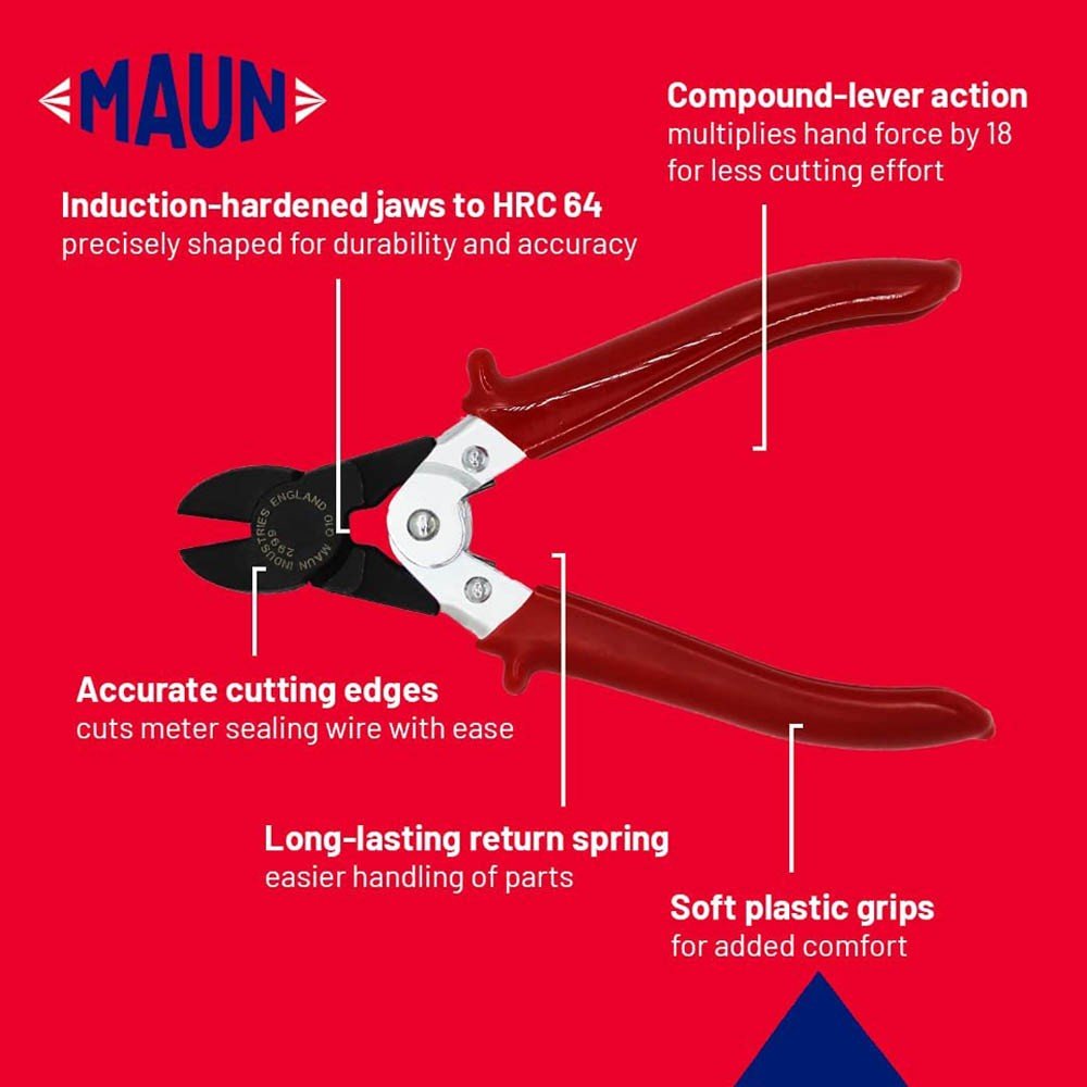 Maun Mini Heavy Wire Cutter with protective sleeve, compact hand tool for cutting thick wires, black and silver design.