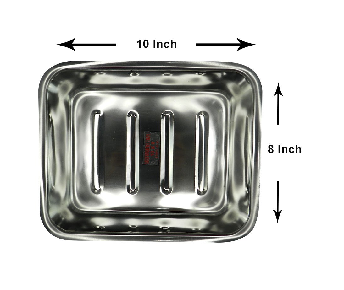 Stainless steel Maya Surgicals shallow kidney tray measuring 10x8 inches, used for medical setup and surgical procedures.