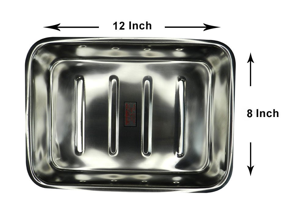 Maya Surgicals stainless steel shallow setup tray, 12x8 inches, used for medical or surgical procedures in healthcare settings.