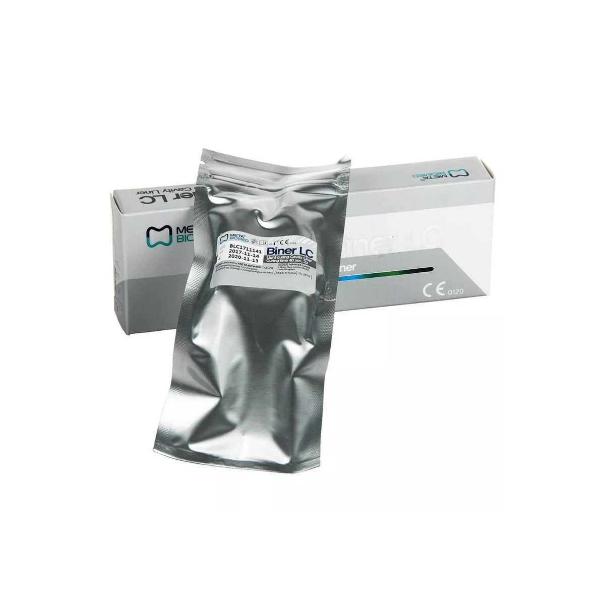 Meta Biomed MB Biner LC light curing cavity liner in 2g syringe for dental cement and cavity protection application.