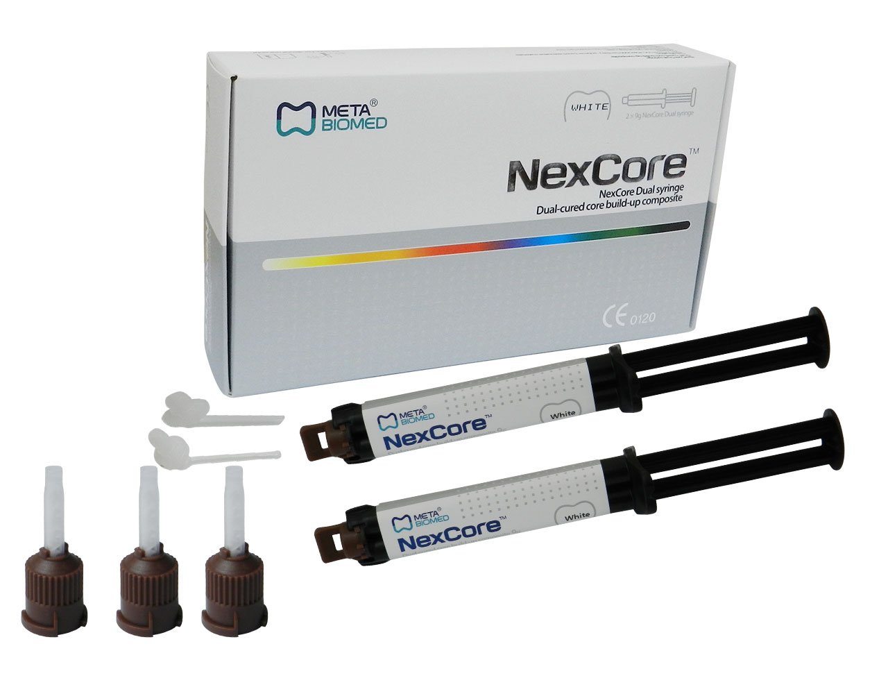 Meta Biomed MB NexCore Dual Syringe 2 x 9 Gms composite dental material for restorative procedures.