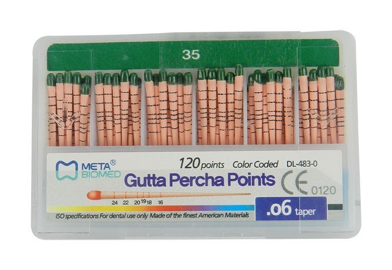 Meta Biomed Gutta Percha Points for endodontic treatment, white GP endo instrument, 15 size, 120-pack.