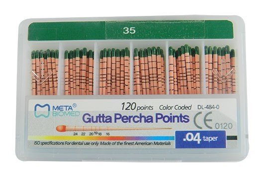 Meta Biomed Gutta Percha Points for endodontic procedures, white endo instruments in a pack of 120.