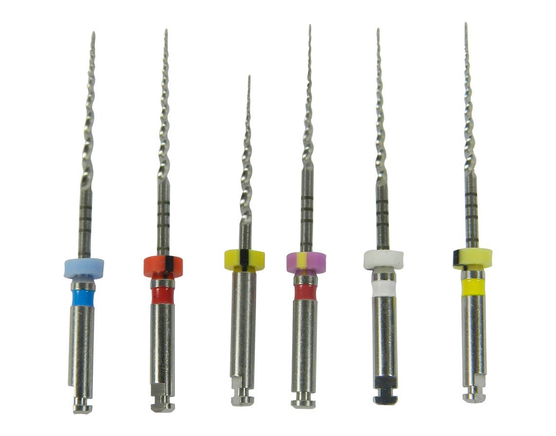 Assorted Meta Aurum Pro Niti Files SX F3 endodontic instruments by Meta Biomed, displayed on a white background.