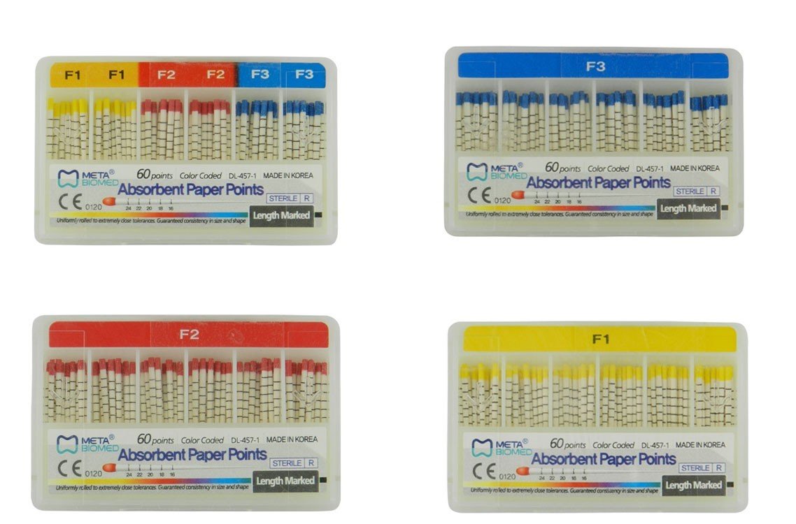Meta Aurum Pro Absorbent Protaper Paper Points for endodontic procedures, yellow-colored endo instruments by Meta Biomed