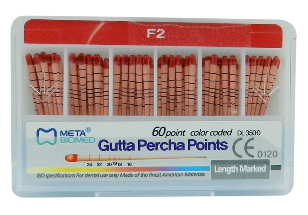 Meta Aurum Pro Protaper Gutta Percha point for endodontic procedures, black Meta Biomed endo instrument for root canal filling.