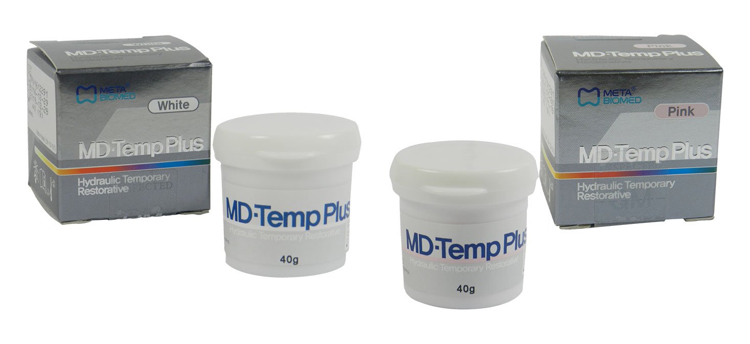 Meta MD Temp Plus hydraulic temporary restorative in pink, used for endodontic or restorative dental procedures by Meta Biomed.
