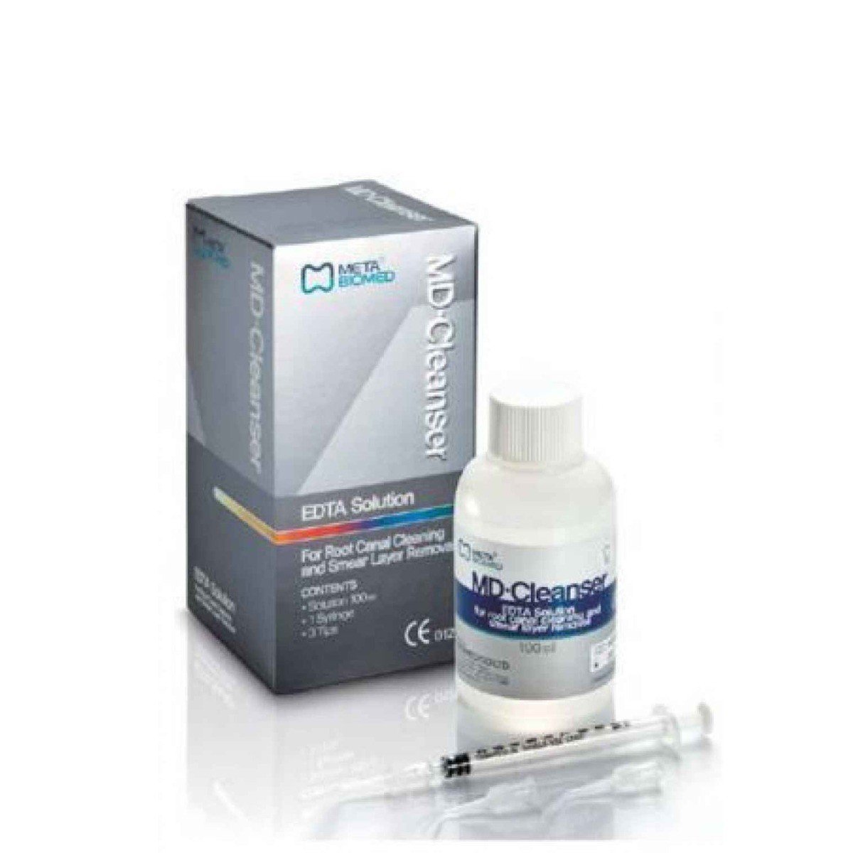 Meta MD Cleanser 17% EDTA Solution bottle, 100 ml, used for root canal procedures in dental treatments.
