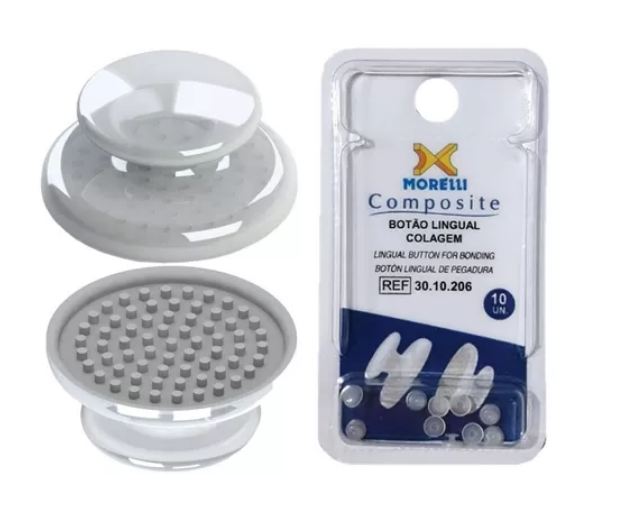 Flat bondable composite buttons by Morelli, shown in a close-up view with a smooth, matte finish and multiple button sizes.