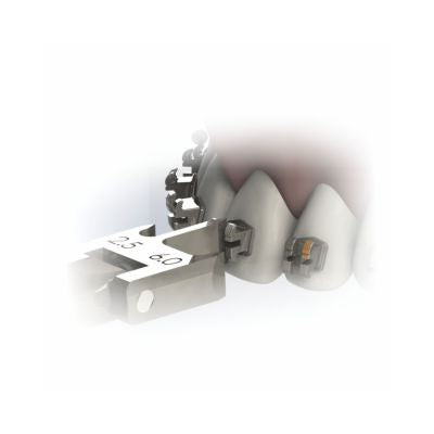 Morelli SS Bracket Positioner gauge for precise 2.5 to 6 mm bracket alignment, featuring stainless steel construction.