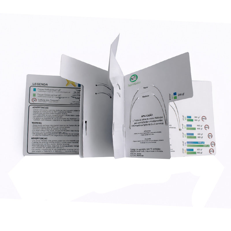 Morelli wires for conventional brackets used in orthodontic treatment, shown alongside brackets and wire forms.